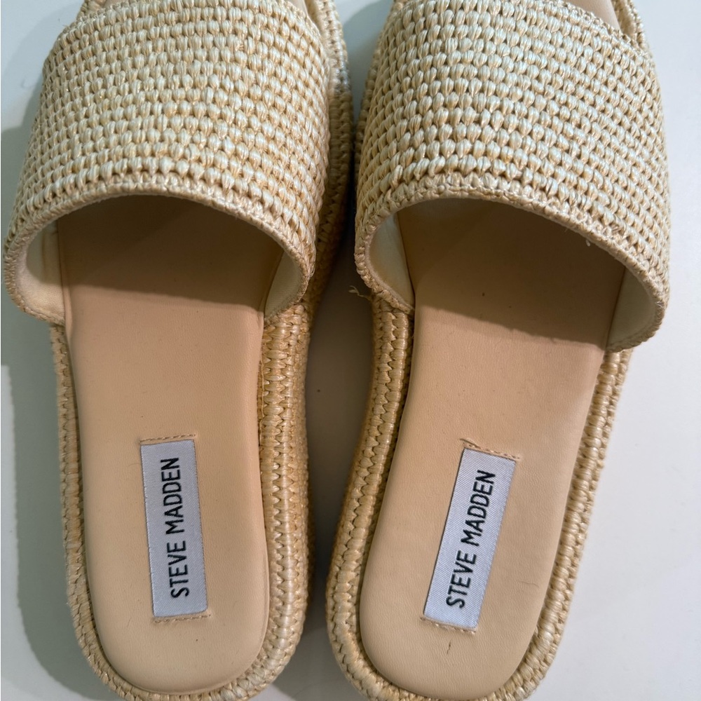 Steve Madden Tan Woven Slide Sandals